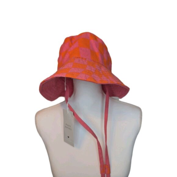Baby Angel Bucket Hat Women's Reversible One Size Pink Check Drawstring Cotton - Picture 1 of 10